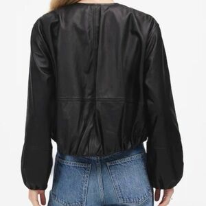 Leather Bubble-Sleeve Jacket true black 100% leather